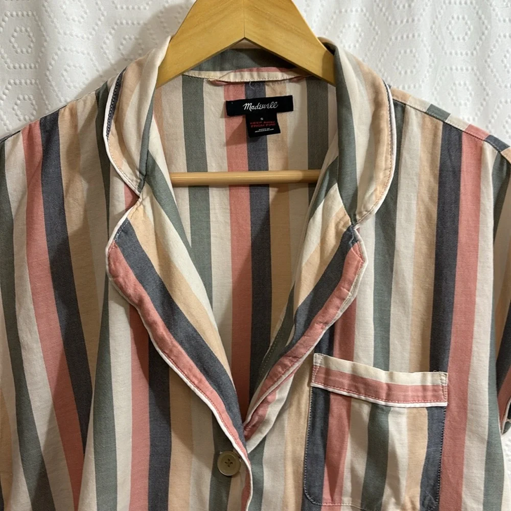 Madewell • Striped Pink Yellow Ivory Striped Pajama Top - Picture 4 of 8